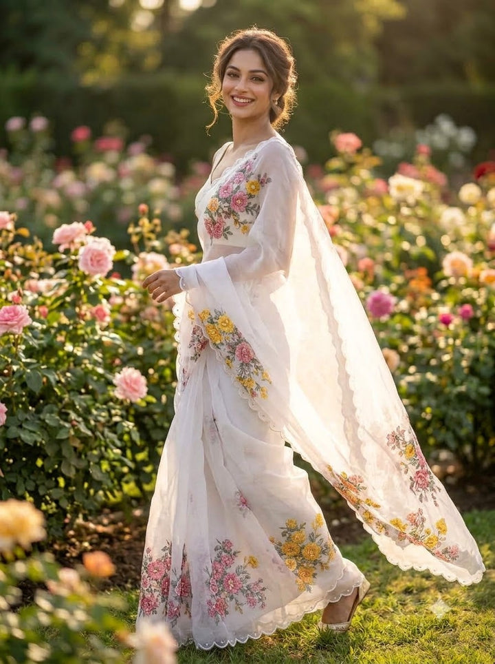Jasmine Serenity Tebby Silk Saree with Sequin &  Print Work