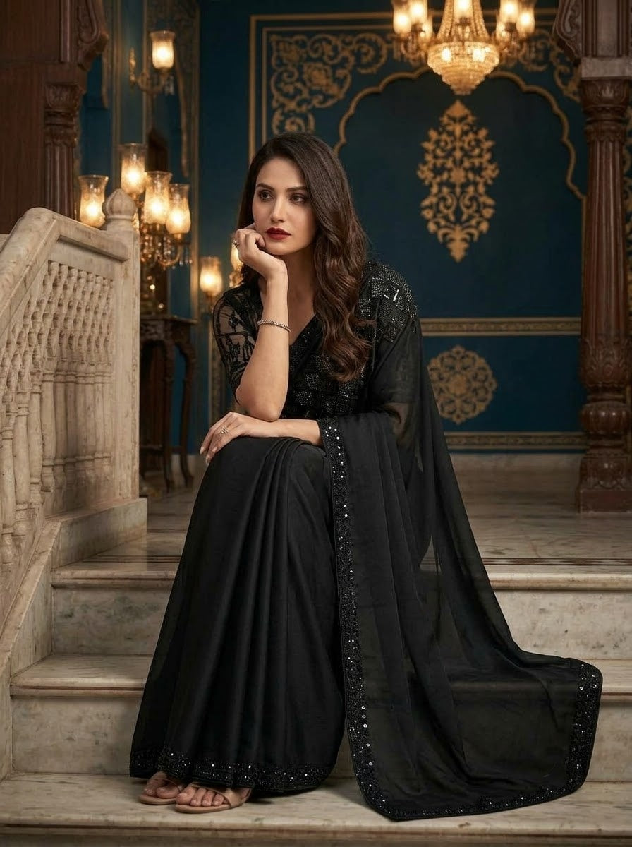 In Shades Of Gray Chiffon Saree