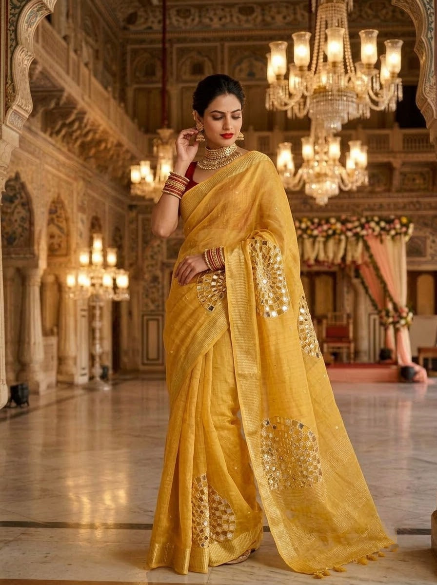 Worth Of A Queen's Crown( Pure Tissue Linen Saree)