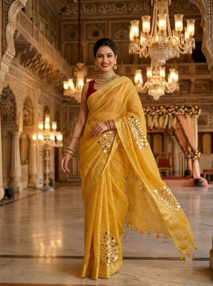 Worth Of A Queen's Crown( Pure Tissue Linen Saree)