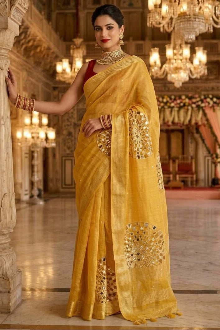 Worth Of A Queen's Crown( Pure Tissue Linen Saree)