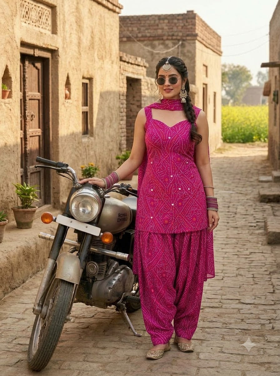Swag Wali Kudi Premium Cotton Bandhani Kurti Set