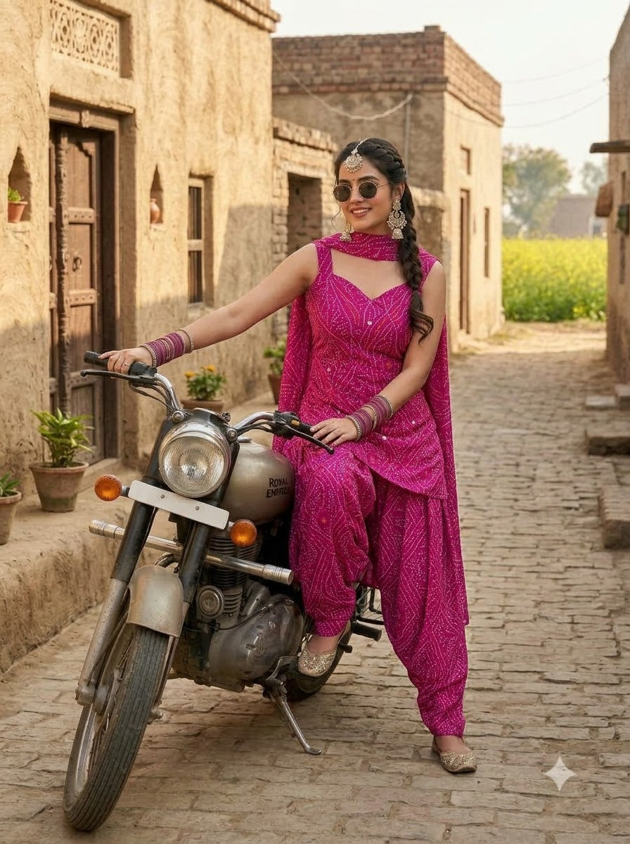 Swag Wali Kudi Premium Cotton Bandhani Kurti Set