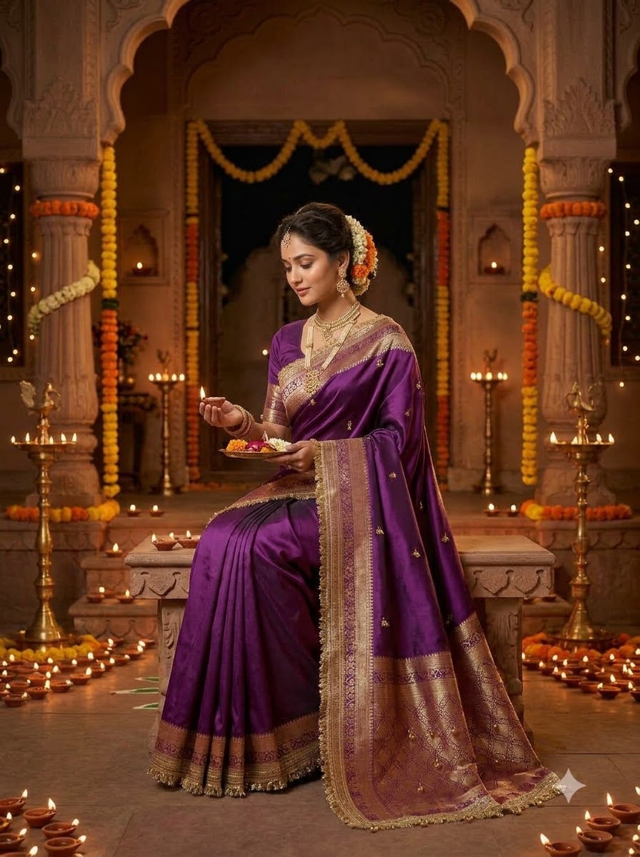 Royal Violetta Sequin Embroidered Saree
