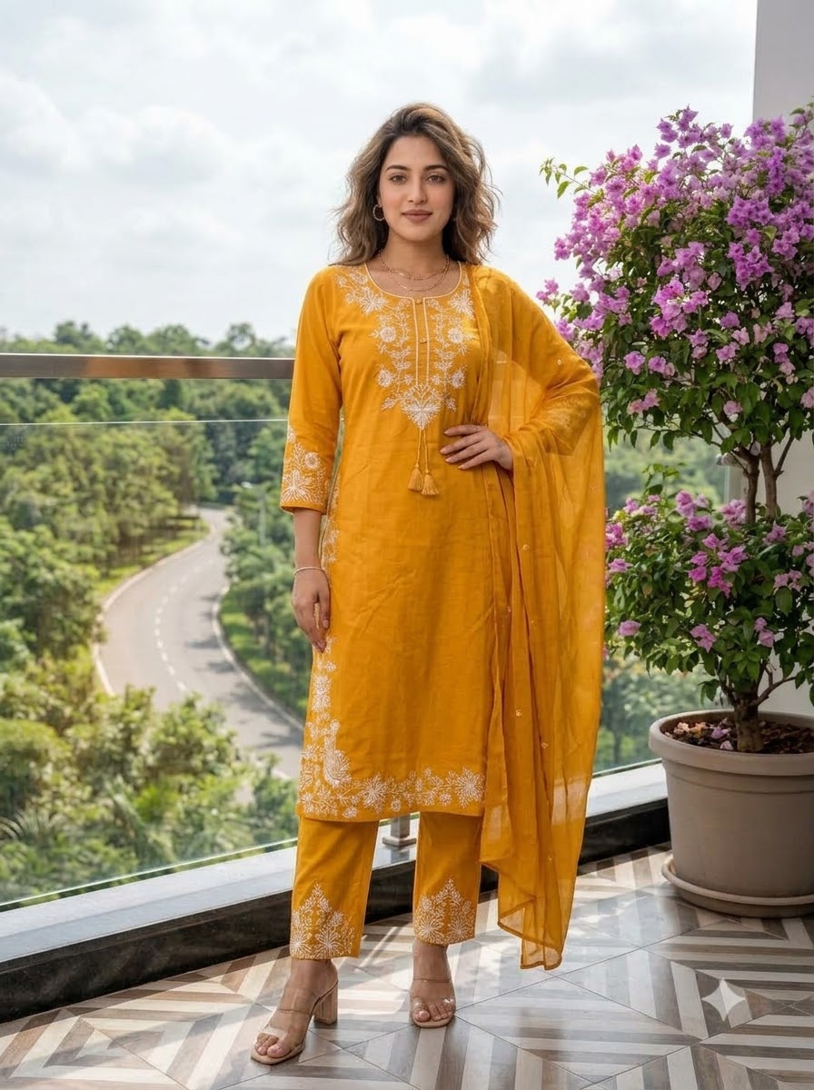 Pretty Petal Cotton Kurti Set