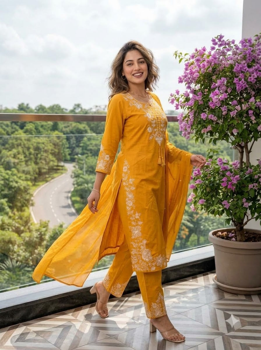 Pretty Petal Cotton Kurti Set