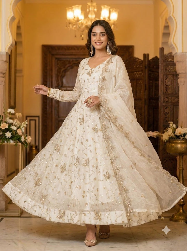 Pearl of Grace – Fendy Silk Embroidered Gown Set