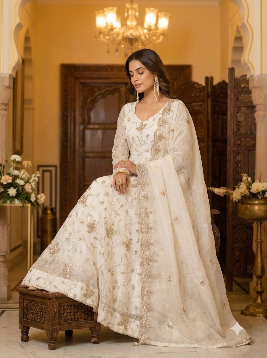 Pearl of Grace – Fendy Silk Embroidered Gown Set