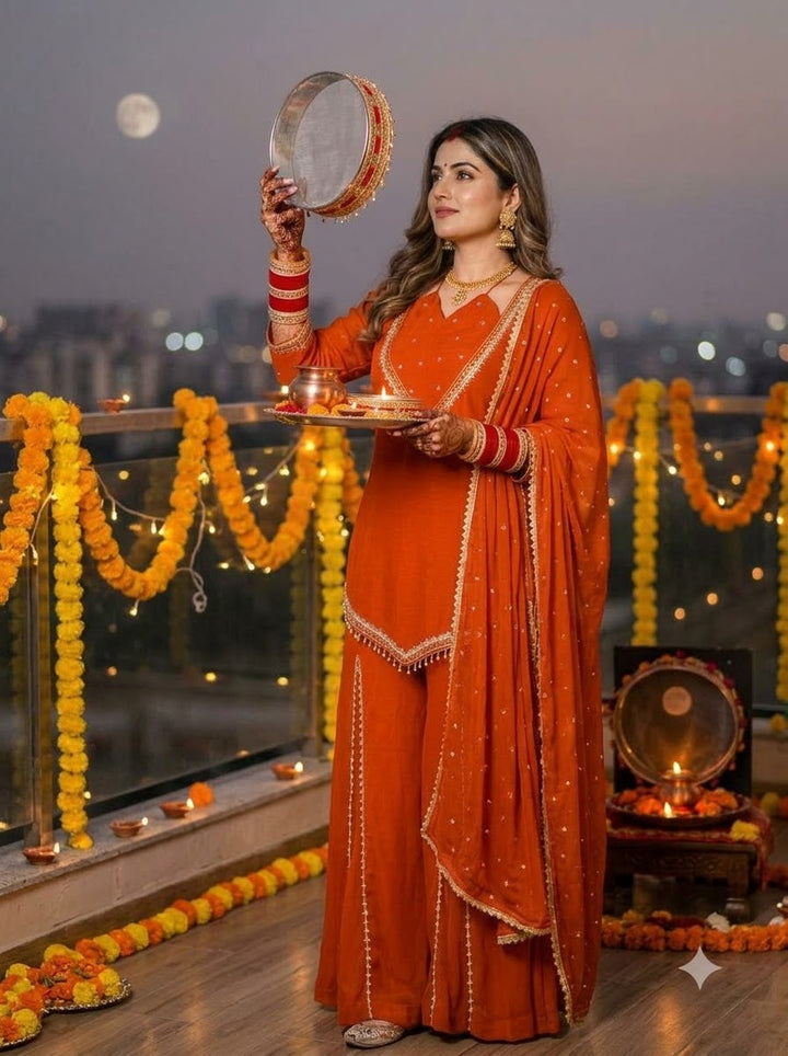 Suhagan’s Glow Mirror work Sarara set