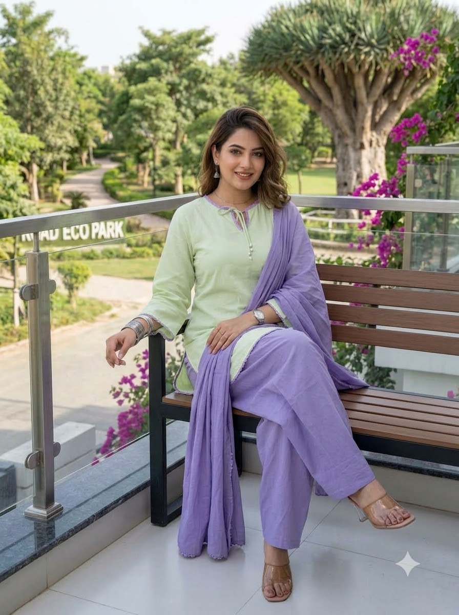 Regal Plum Cotton Kurti Set