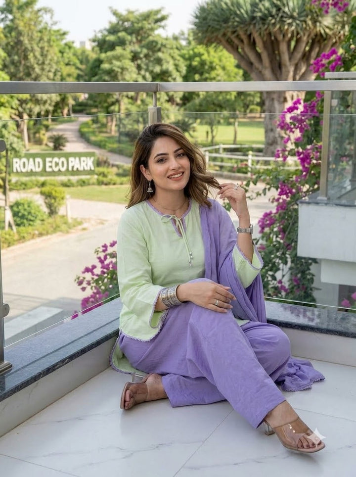 Regal Plum Cotton Kurti Set