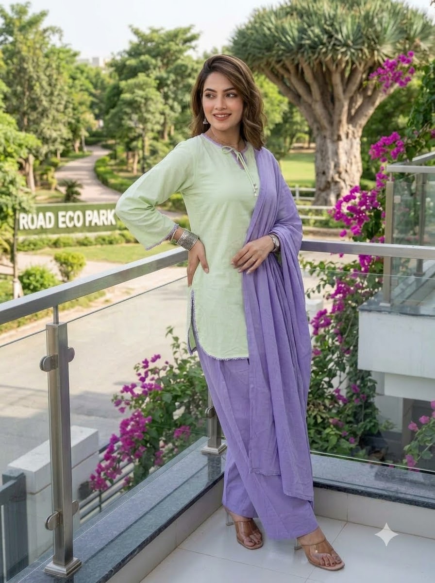 Regal Plum Cotton Kurti Set