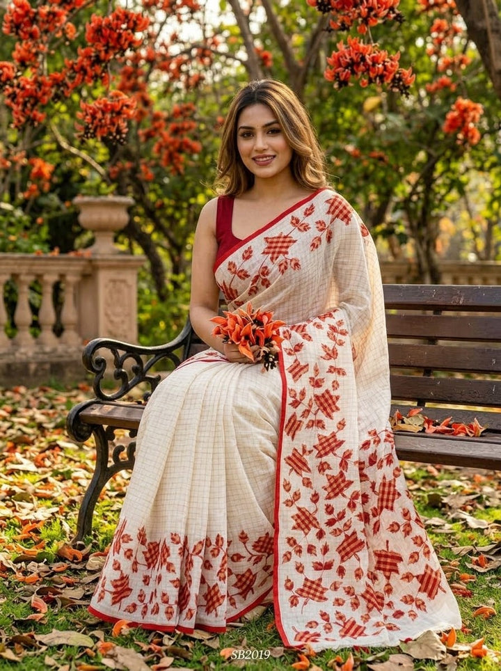 Patar Uronto Golpo Dhonekhali Applique Cotton Saree