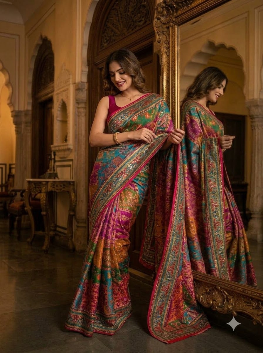 Pretty Obsession Modal Silk Saree With Mirror Work