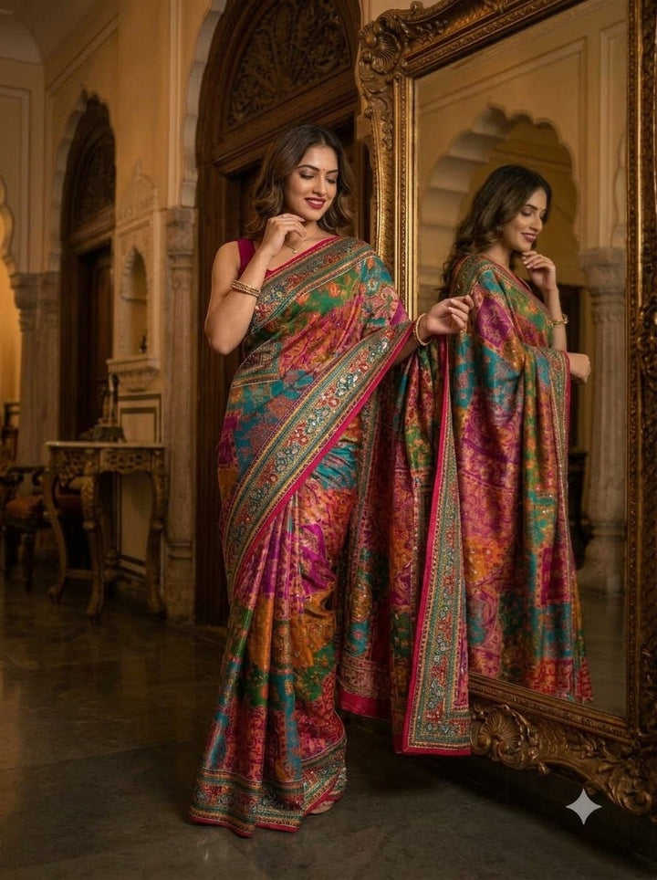 Pretty Obsession Modal Silk Saree With Mirror Work