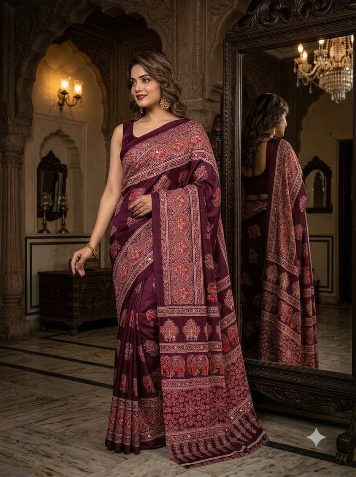 Pretty Obsession Modal Silk Saree With Mirror Work