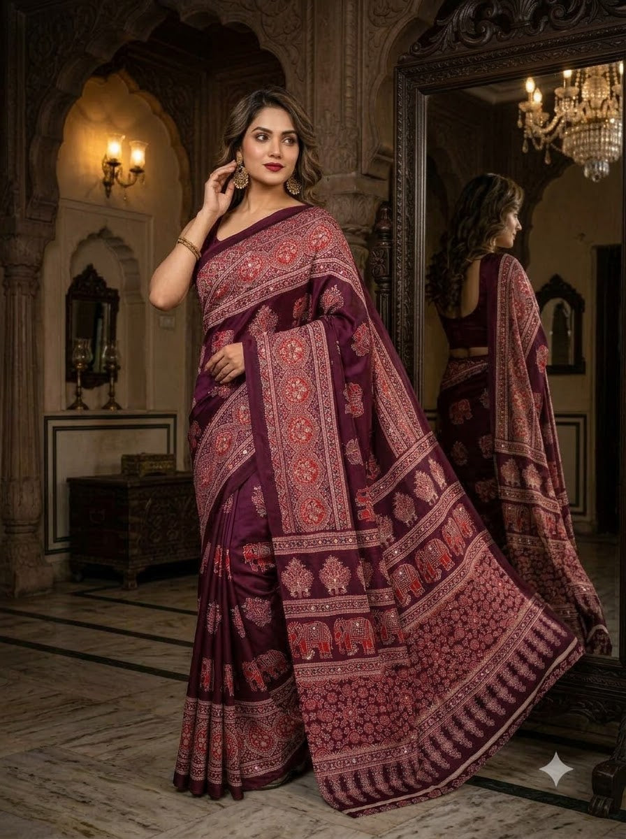 Pretty Obsession Modal Silk Saree With Mirror Work