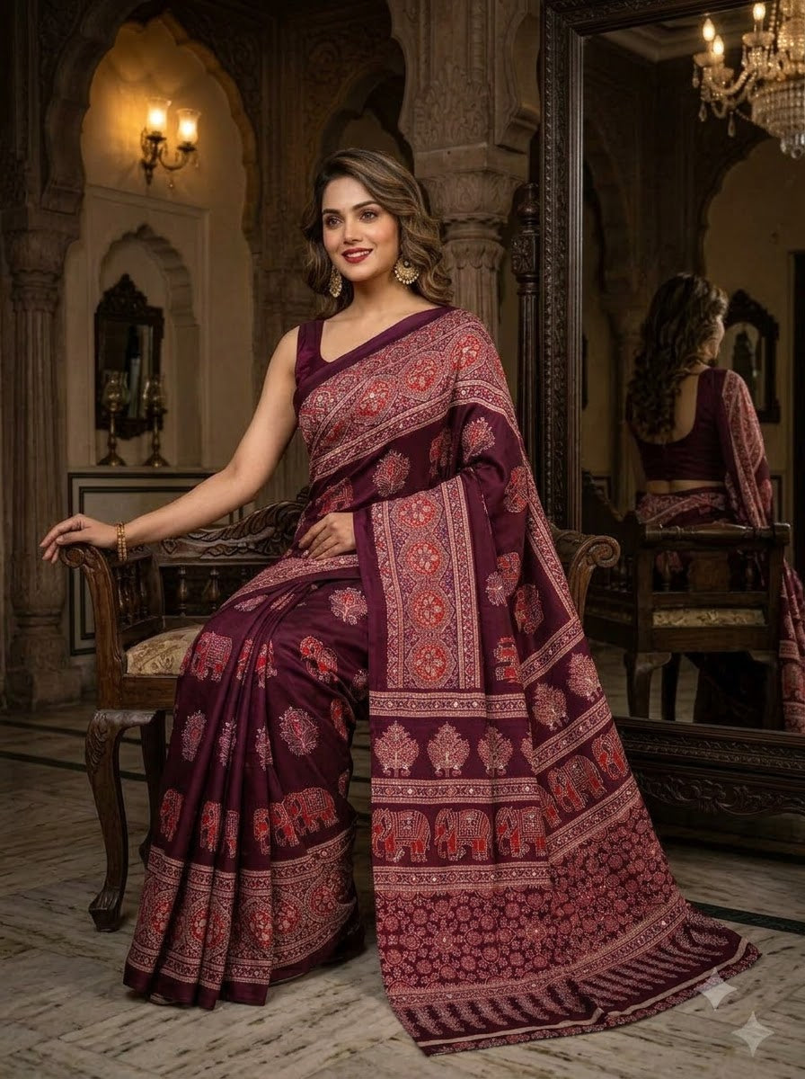Pretty Obsession Modal Silk Saree With Mirror Work
