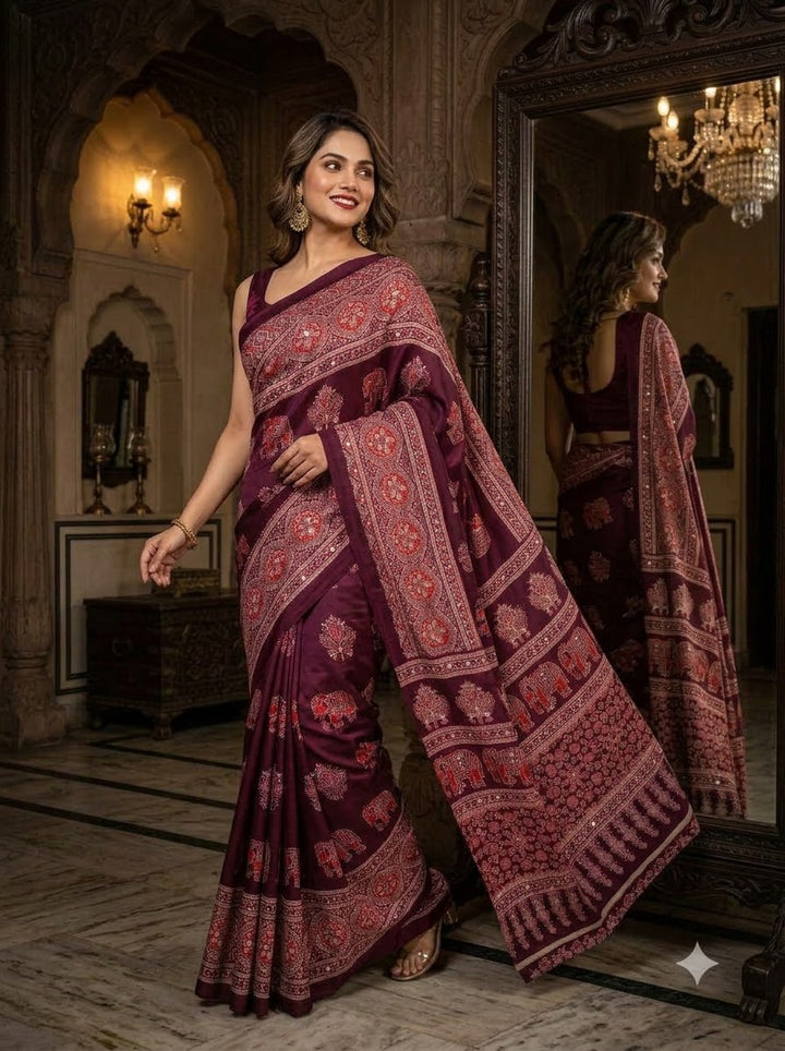 Pretty Obsession Modal Silk Saree With Mirror Work