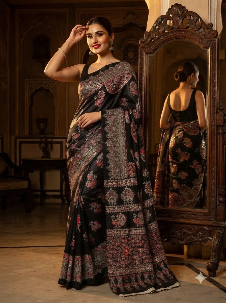 Pretty Obsession Modal Silk Saree With Mirror Work
