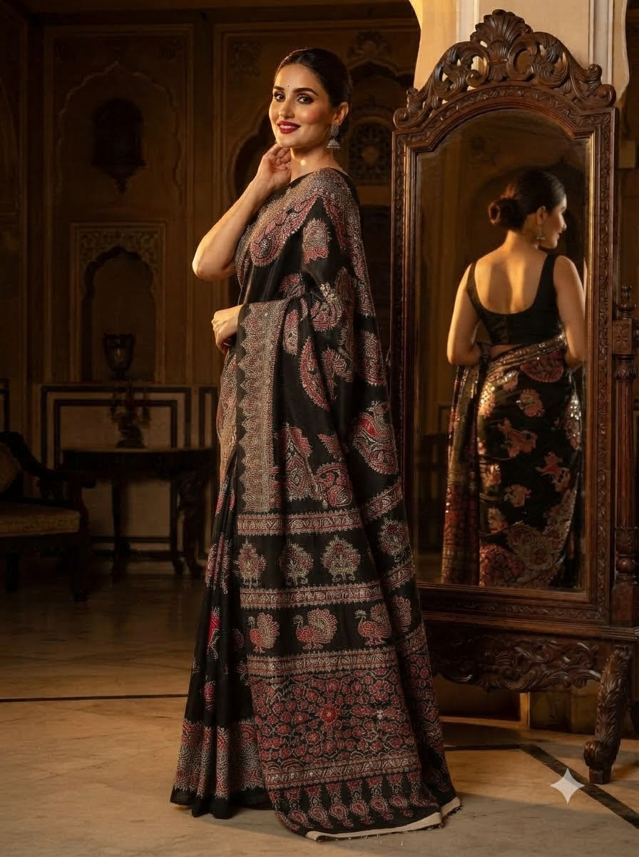 Pretty Obsession Modal Silk Saree With Mirror Work