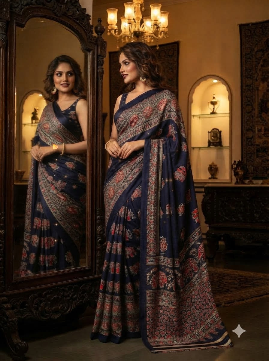 Pretty Obsession Modal Silk Saree With Mirror Work