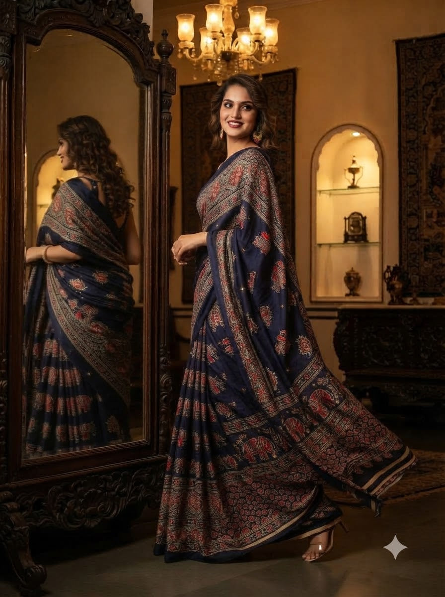 Pretty Obsession Modal Silk Saree With Mirror Work
