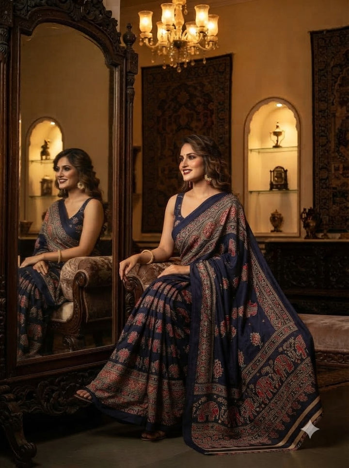 Pretty Obsession Modal Silk Saree With Mirror Work