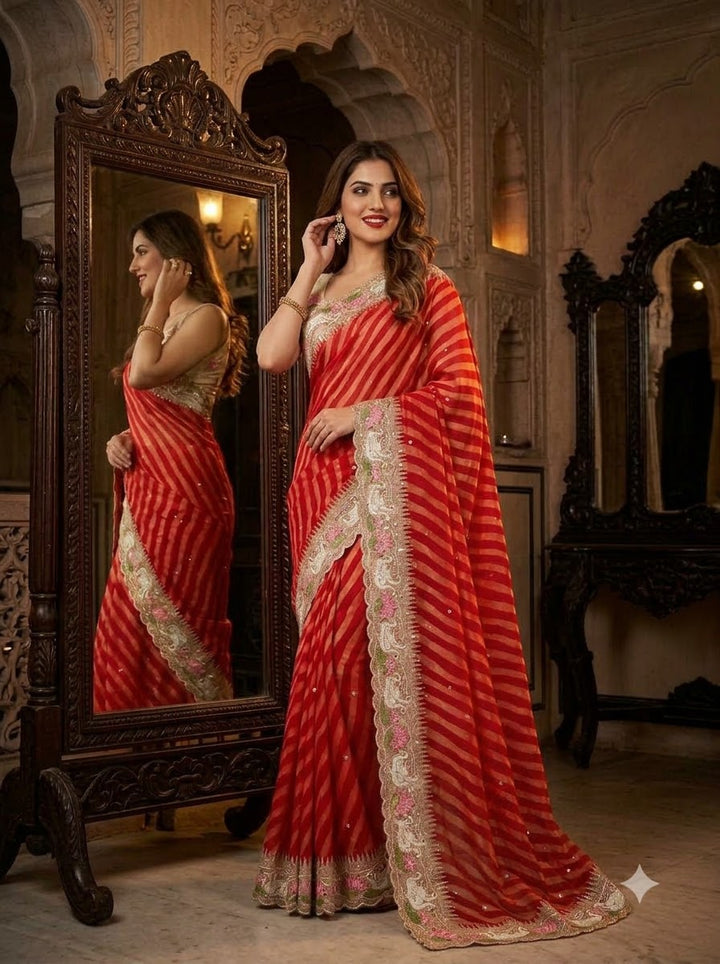 Rosewood Romance Embroidery Chiffon Saree