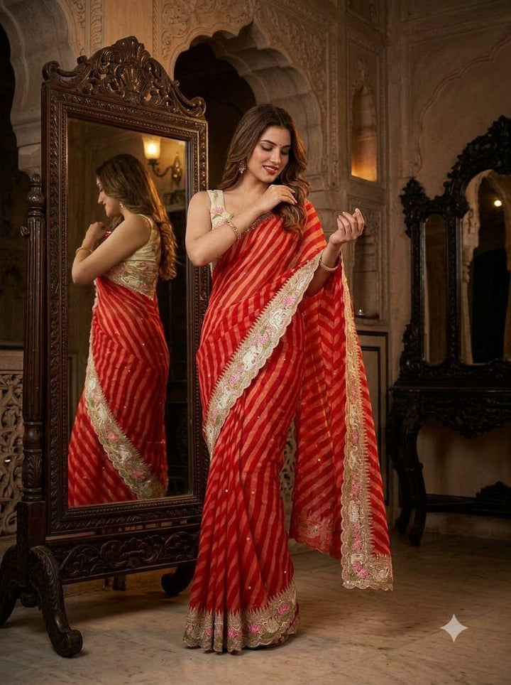 Rosewood Romance Embroidery Chiffon Saree