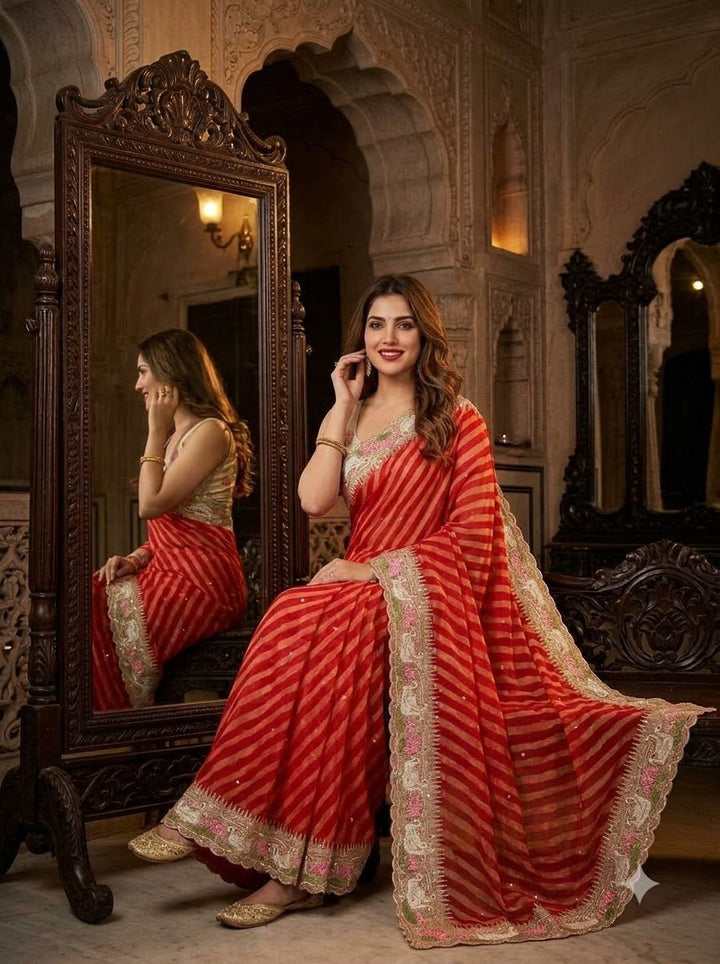 Rosewood Romance Embroidery Chiffon Saree
