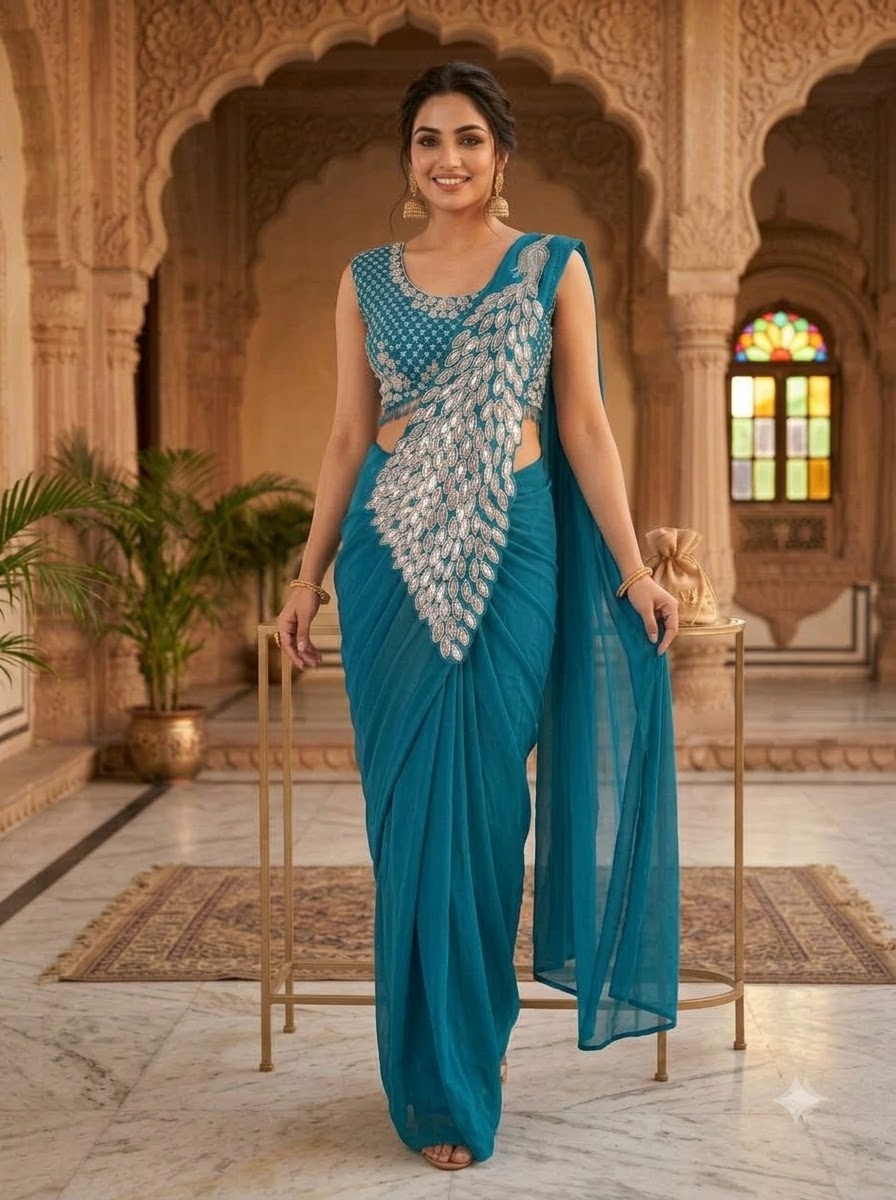 Luxe Afterdark Designer Heavy Georgette Ready-to-Wear Saree