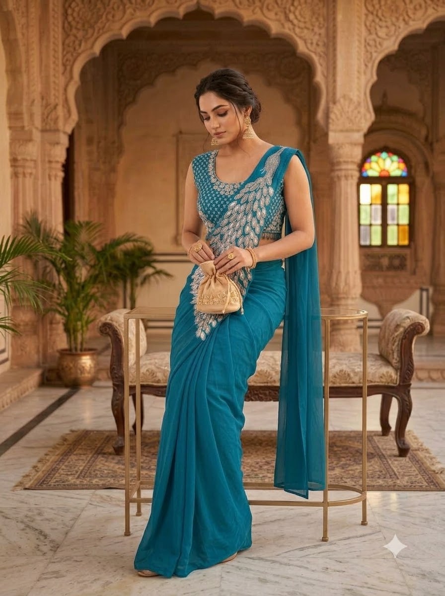 Luxe Afterdark Designer Heavy Georgette Ready-to-Wear Saree