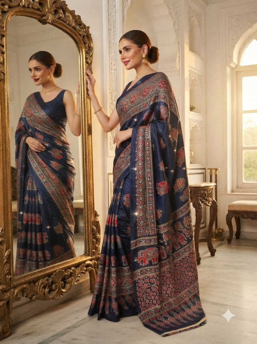 Pretty Obsession Modal Silk Saree With Mirror Work