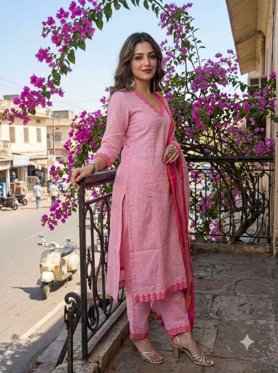 Pink Blossom - Designer Cotton Kurti Set