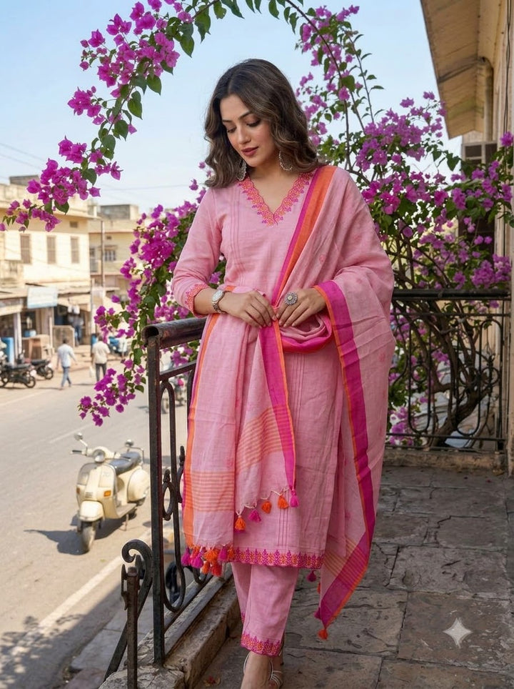 Pink Blossom - Designer Cotton Kurti Set