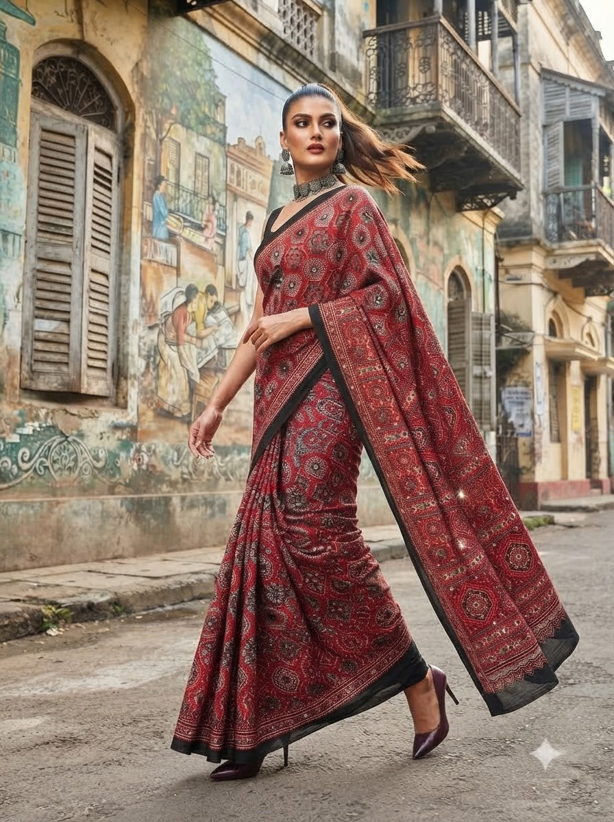 Pretty Obsession Modal Silk Saree With Mirror Work