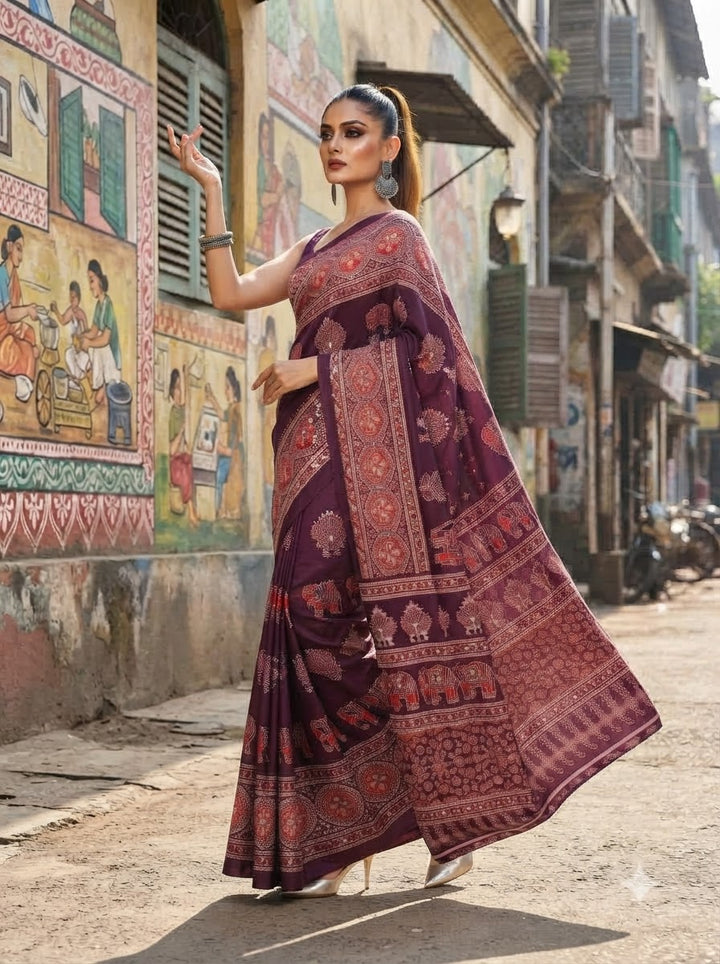 Pretty Obsession Modal Silk Saree With Mirror Work