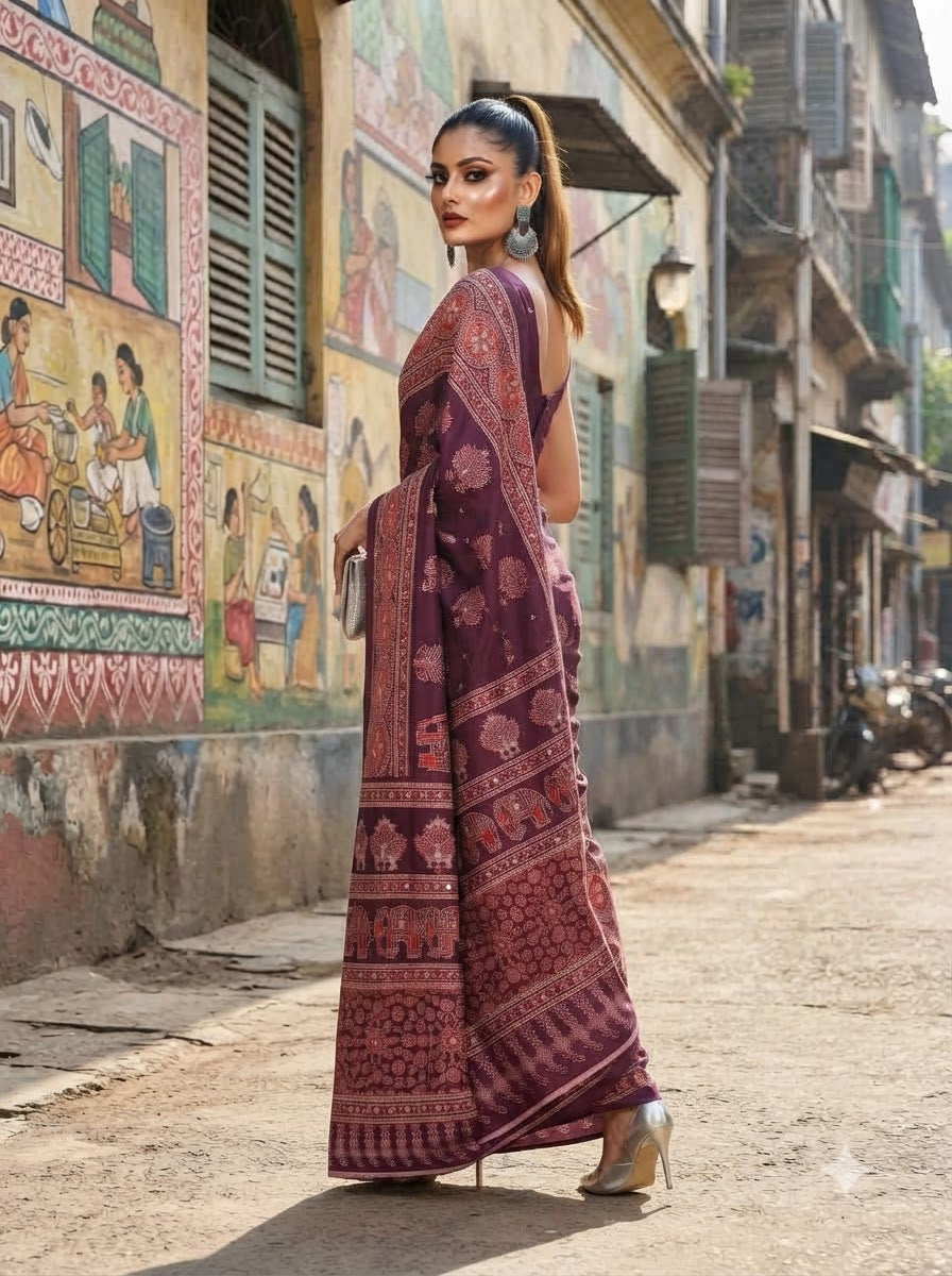 Pretty Obsession Modal Silk Saree With Mirror Work
