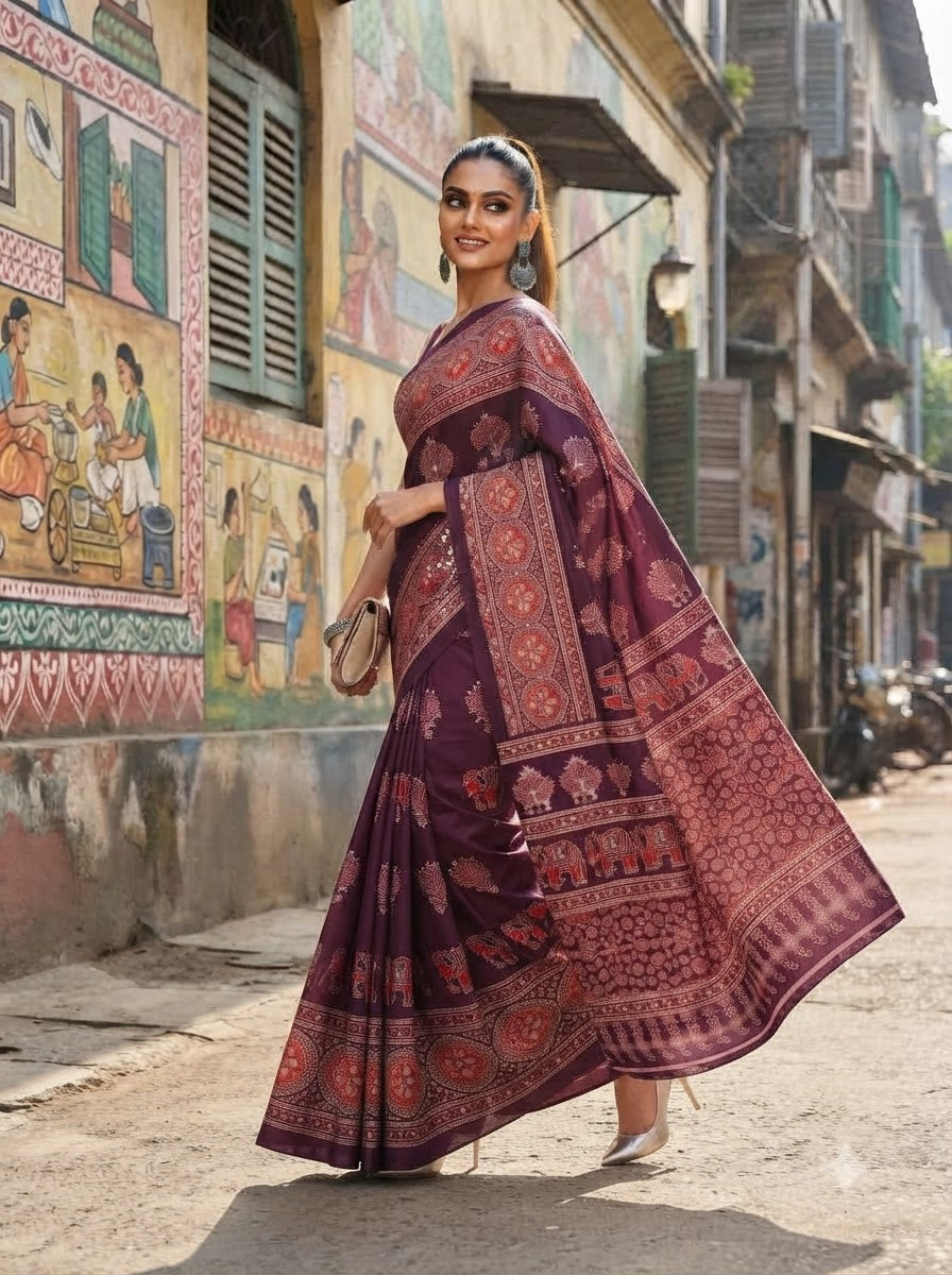 Pretty Obsession Modal Silk Saree With Mirror Work