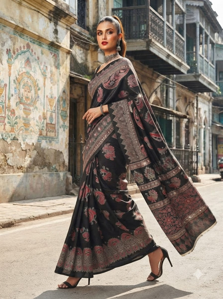 Pretty Obsession Modal Silk Saree With Mirror Work