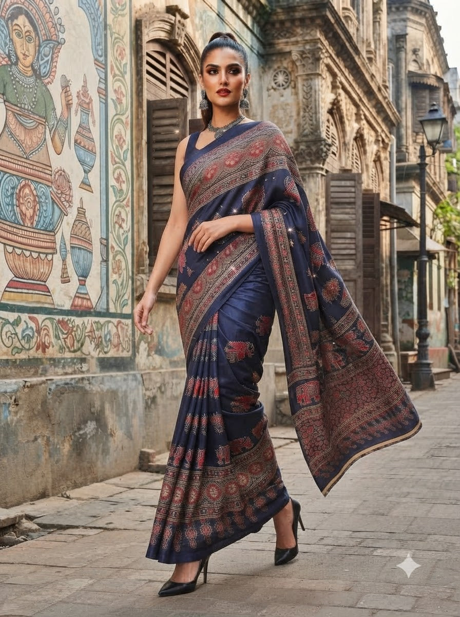 Pretty Obsession Modal Silk Saree With Mirror Work