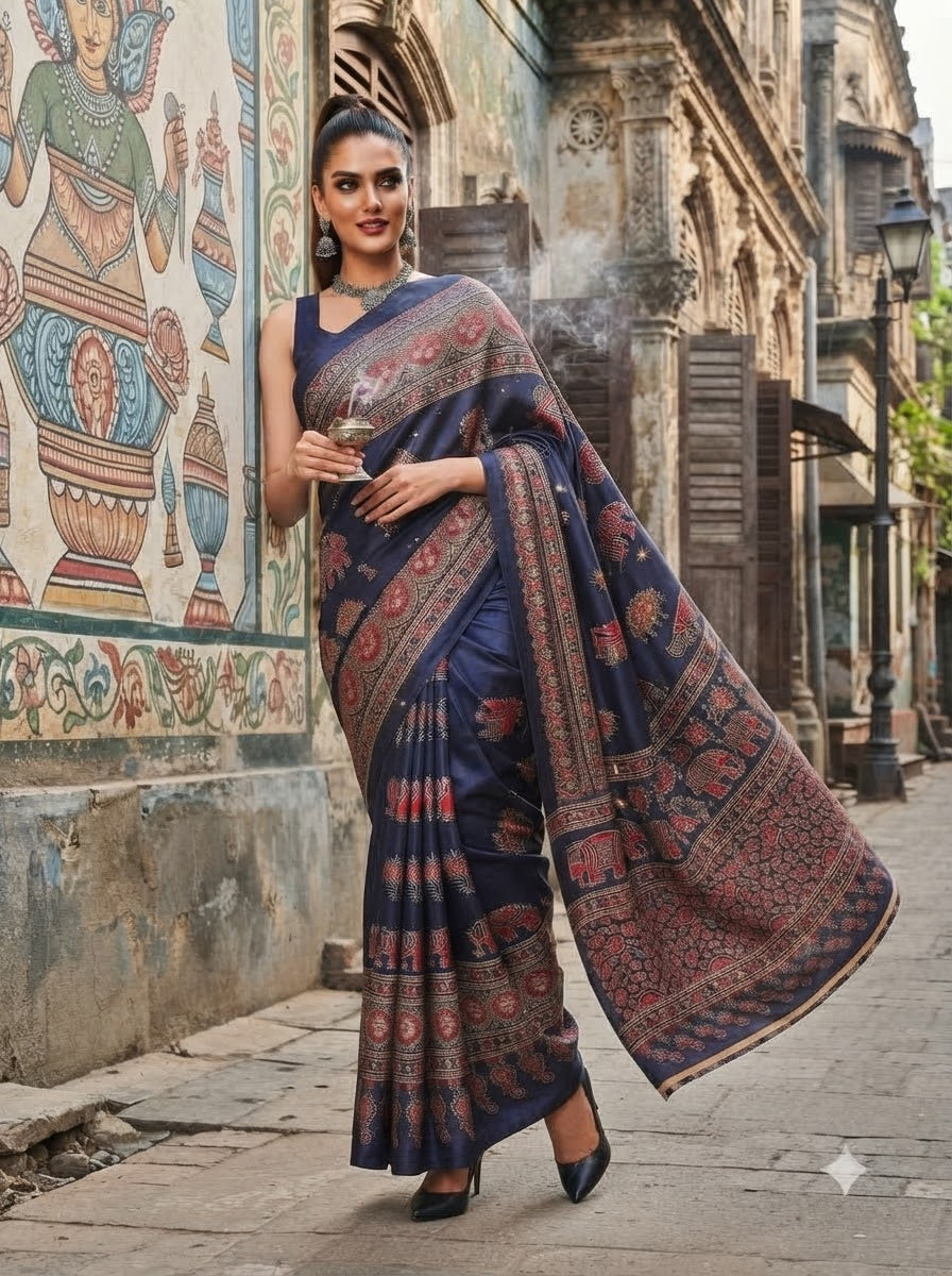 Pretty Obsession Modal Silk Saree With Mirror Work
