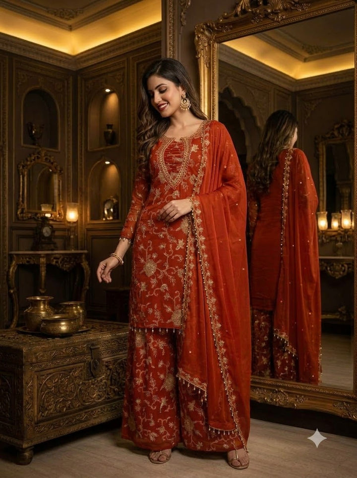 Ruby Dynasty – Embroidered Mirror Work Kurti Set