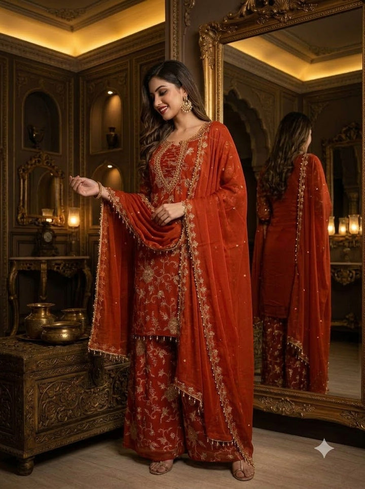 Ruby Dynasty – Embroidered Mirror Work Kurti Set
