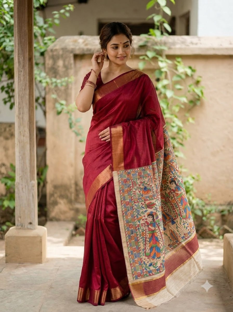 Mithila Artistry Ghicha Tussar Silk Saree