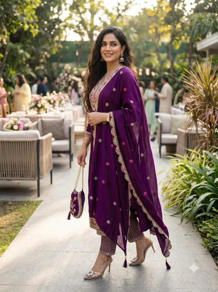 Noble Grace Chinon Silk Embroidered Kurti Set