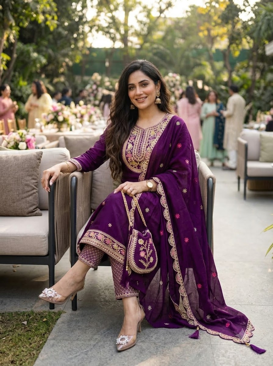 Noble Grace Chinon Silk Embroidered Kurti Set
