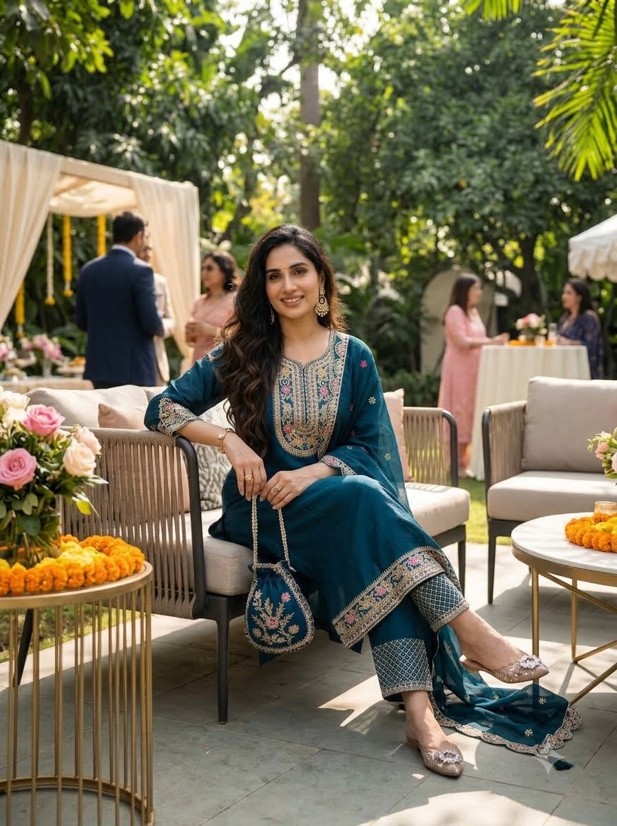 Noble Grace Chinon Silk Embroidered Kurti Set