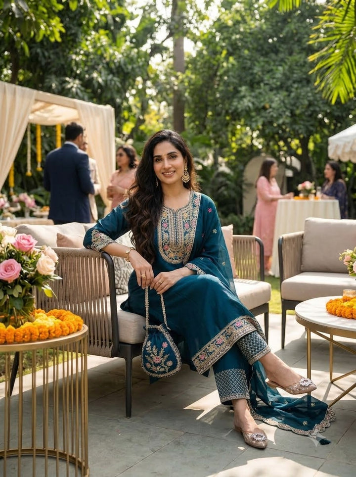 Noble Grace Chinon Silk Embroidered Kurti Set
